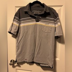 Men’s Point Zero Polo Shirt Grey Yellow Stripes Pocket Large Cotton/Spandex